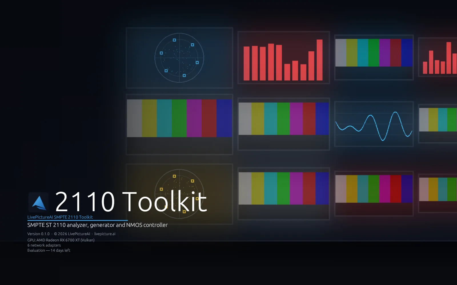LivePictureAI 2110 Toolkit — SMPTE ST 2110 analyzer, generator and NMOS controller